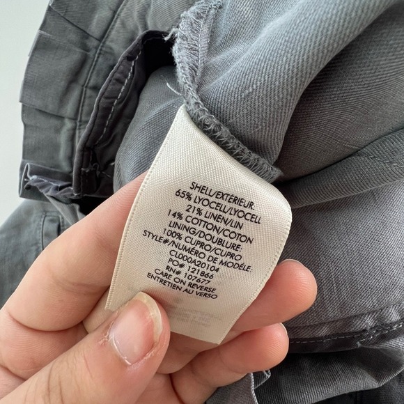 Alice + Olivia Pants Women Size 4 Liam Gray Paperbag Waist Tie Ankle Linen Blend - Picture 6 of 10